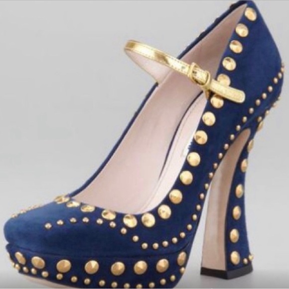 MIU MIU Studded Navy Blue Suede Shoe Sz 40.5 - Picture 8 of 8